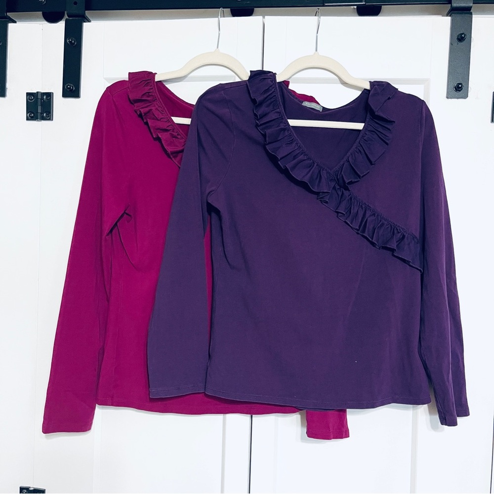 Ann Taylor Knit V-Neck Tops Bundle – Purple & Fuchsia – Stretchy M/L